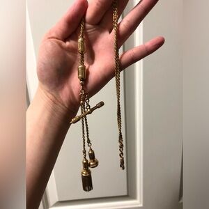 Antique 14k watch chain with sliding beads and fobs